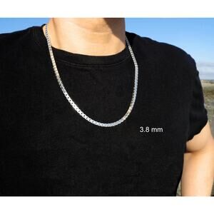 Thick Sterling Silver Chain for Men, SOLID 925 ITALY Silver BOX Chain, 3.8mm